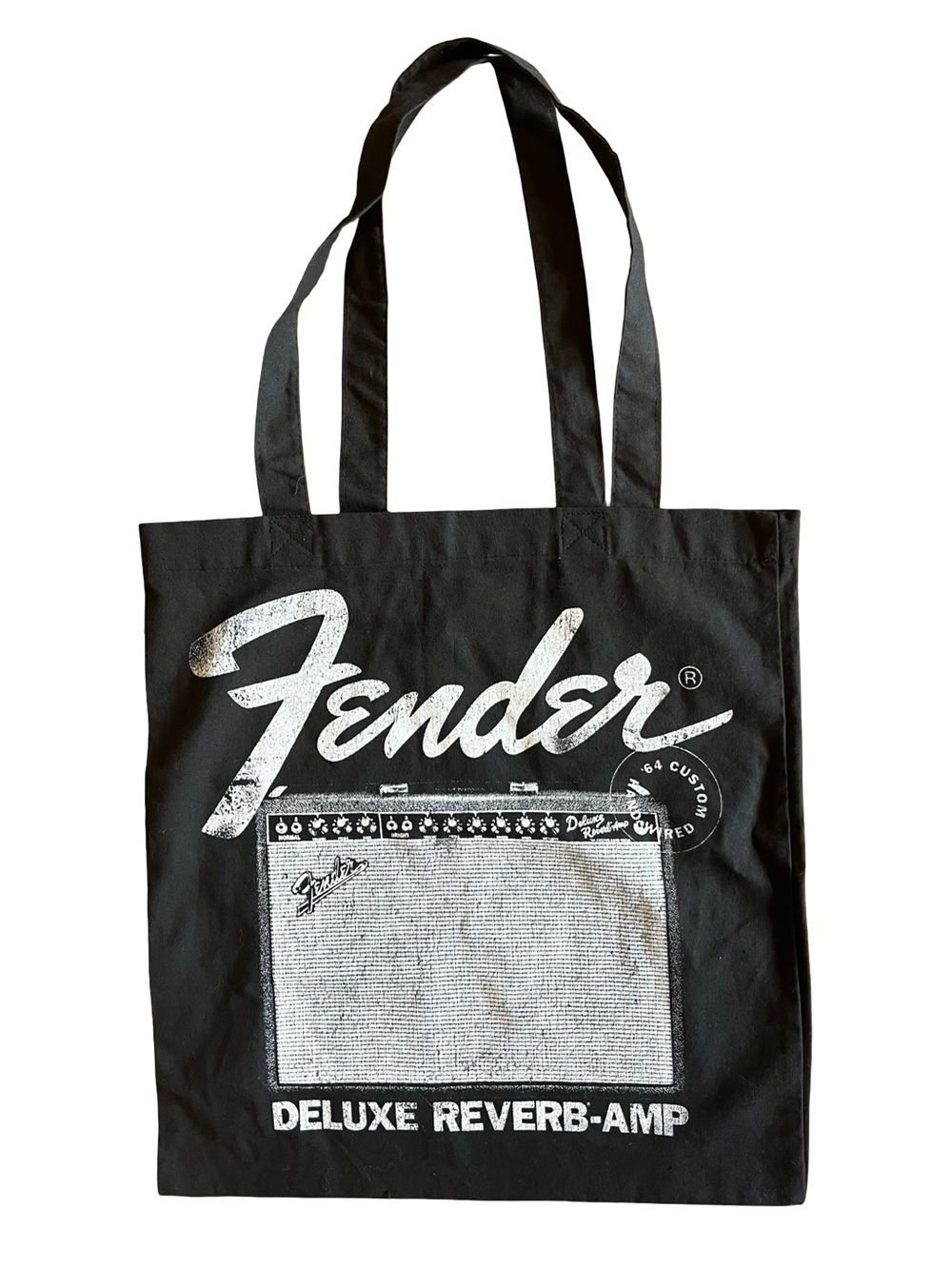 Fender Deluxe Reverb Amp Black Tote Book Bag 15”x14” Rock & Roll Music Theme Fun